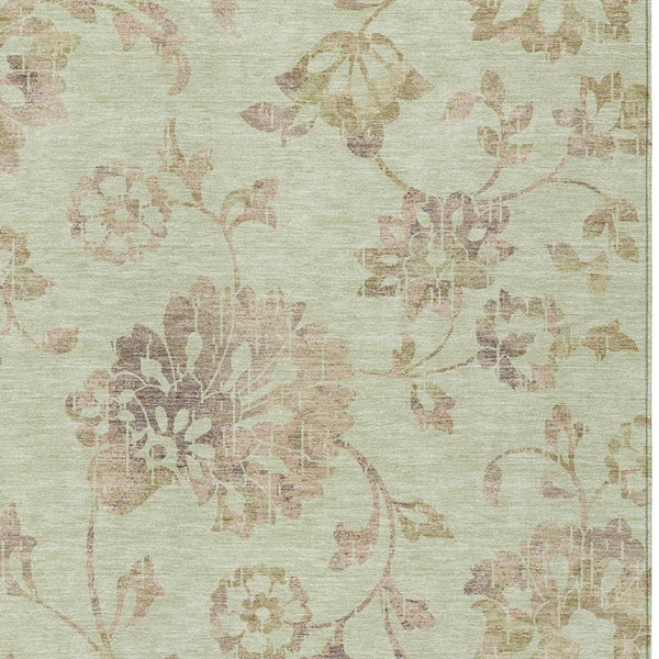 Homeroots 3' Artichoke Green Floral Washable Area Rug – Stylish, Durable, Perfect For Indoor & Outdoor Spaces 10' X 14' Polyester 589451