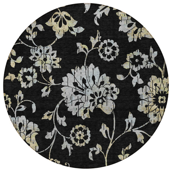 Homeroots 3' Artichoke Green Floral Washable Area Rug – Stylish, Durable, Perfect For Indoor & Outdoor Spaces 8' Round Polyester 589454