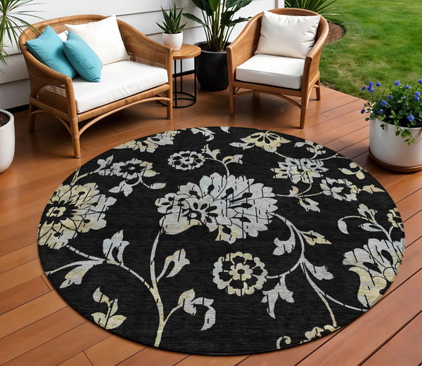 Homeroots 3' Artichoke Green Floral Washable Area Rug – Stylish, Durable, Perfect For Indoor & Outdoor Spaces 8' Round Polyester 589454