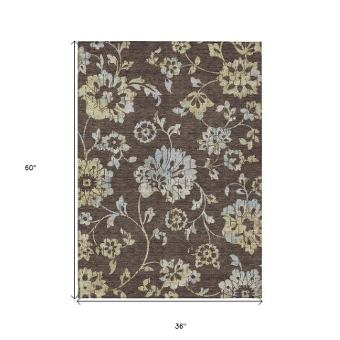 Homeroots 3' Artichoke Green Floral Washable Area Rug – Stylish, Durable, Perfect For Indoor & Outdoor Spaces 3' X 5' Polyester 589458