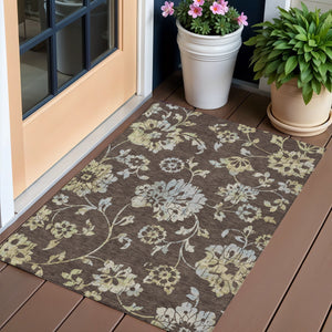 Homeroots 3' Artichoke Green Floral Washable Area Rug – Stylish, Durable, Perfect For Indoor & Outdoor Spaces 3' X 5' Polyester 589458