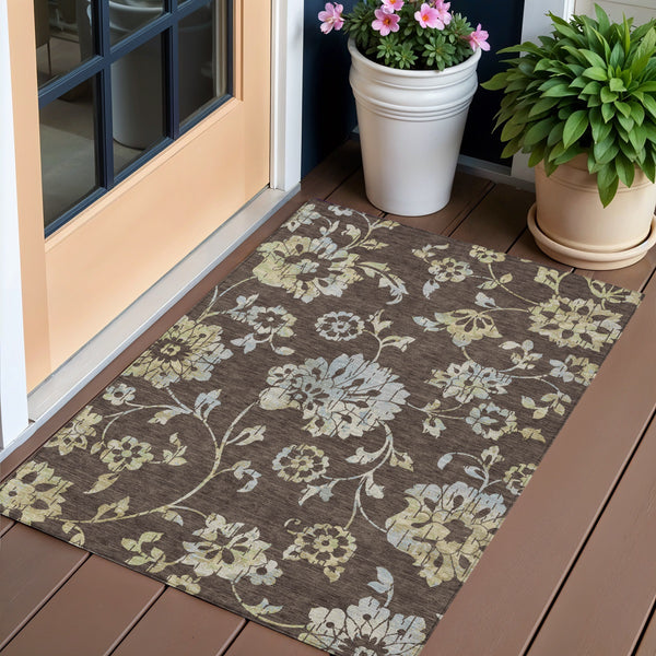 Homeroots 3' Artichoke Green Floral Washable Area Rug – Stylish, Durable, Perfect For Indoor & Outdoor Spaces 3' X 5' Polyester 589458
