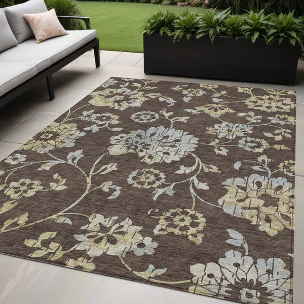 Homeroots 3' Artichoke Green Floral Washable Area Rug – Stylish, Durable, Perfect For Indoor & Outdoor Spaces 5' X 8' Polyester 589459