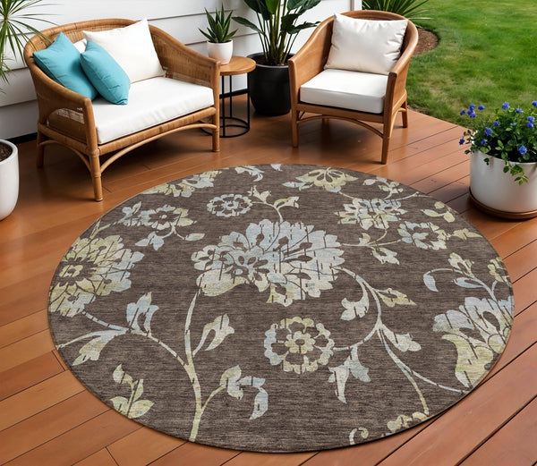 Homeroots 3' Artichoke Green Floral Washable Area Rug – Stylish, Durable, Perfect For Indoor & Outdoor Spaces 8' Round Polyester 589460
