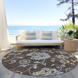 Homeroots 3' Artichoke Green Floral Washable Area Rug – Stylish, Durable, Perfect For Indoor & Outdoor Spaces 8' Round Polyester 589460
