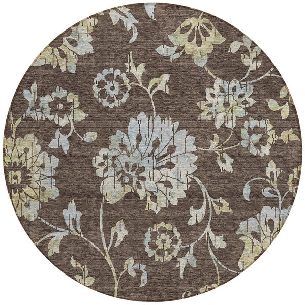 Homeroots 3' Artichoke Green Floral Washable Area Rug – Stylish, Durable, Perfect For Indoor & Outdoor Spaces 8' Round Polyester 589460