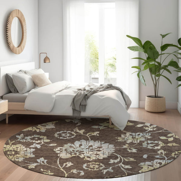 Homeroots 3' Artichoke Green Floral Washable Area Rug – Stylish, Durable, Perfect For Indoor & Outdoor Spaces 8' Round Polyester 589460