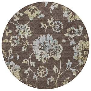 Homeroots 3' Artichoke Green Floral Washable Area Rug – Stylish, Durable, Perfect For Indoor & Outdoor Spaces 8' Round Polyester 589460
