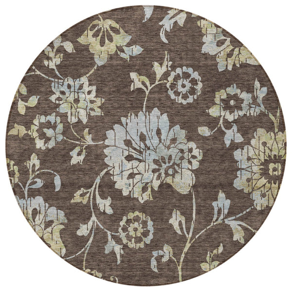 Homeroots 3' Artichoke Green Floral Washable Area Rug – Stylish, Durable, Perfect For Indoor & Outdoor Spaces 8' Round Polyester 589460
