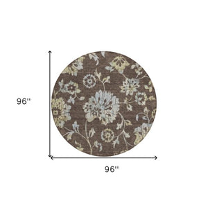 Homeroots 3' Artichoke Green Floral Washable Area Rug – Stylish, Durable, Perfect For Indoor & Outdoor Spaces 8' Round Polyester 589460