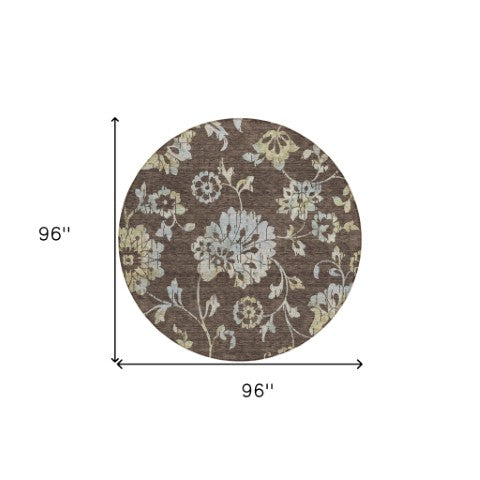 Homeroots 3' Artichoke Green Floral Washable Area Rug – Stylish, Durable, Perfect For Indoor & Outdoor Spaces 8' Round Polyester 589460