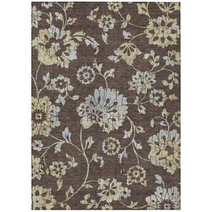 HomeRoots 5' Floral Area Rug in Chocolate, Sky Blue & Artichoke Green - Durable, Washable for Indoor/Outdoor Use 8' X 10' 589461