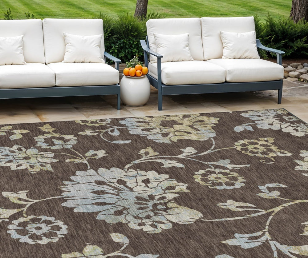 HomeRoots 9' Vibrant Floral Area Rug for Indoor & Outdoor Use – Stain-Resistant, Washable, Stylish Comfort 9' X 12' 589462