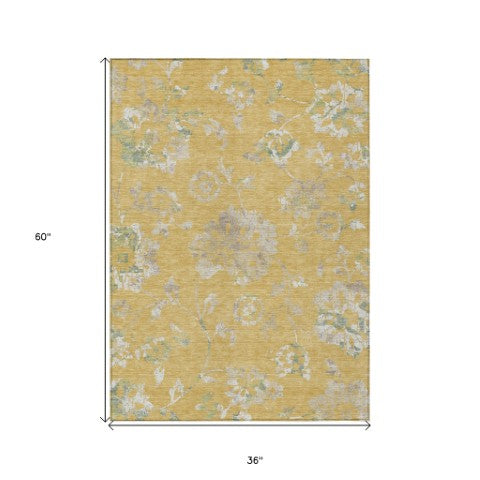 Homeroots 3' Artichoke Green Floral Washable Area Rug – Stylish, Durable, Perfect For Indoor & Outdoor Spaces 3' X 5' Polyester 589464