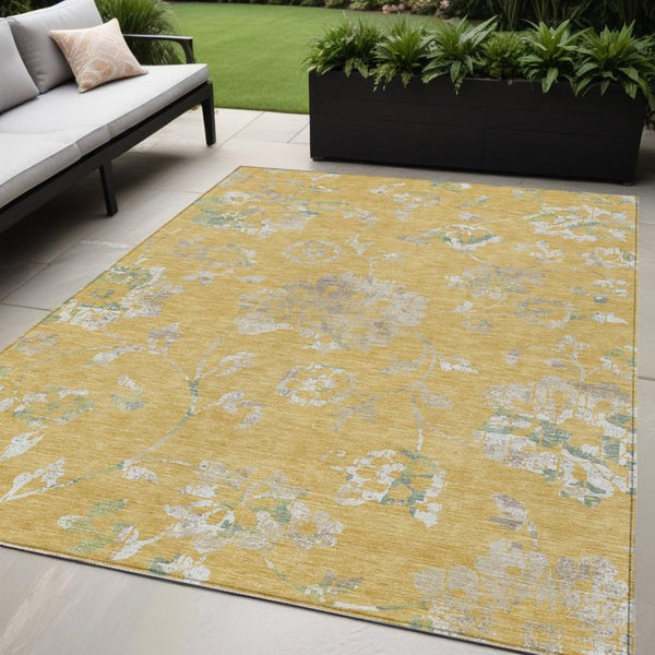 Homeroots 3' Artichoke Green Floral Washable Area Rug – Stylish, Durable, Perfect For Indoor & Outdoor Spaces 5' X 8' Polyester 589465