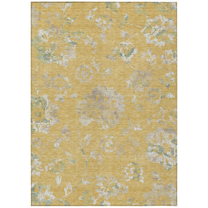 HomeRoots 5' Timeless Floral Washable Area Rug - Durable Indoor/Outdoor Design in Gold Beige & Fern Green 5' X 8' 589465