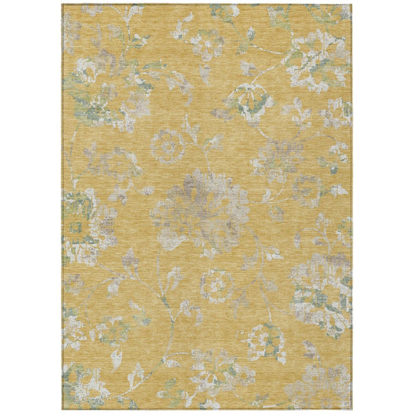 HomeRoots 5' Timeless Floral Washable Area Rug - Durable Indoor/Outdoor Design in Gold Beige & Fern Green 8' X 10' 589467