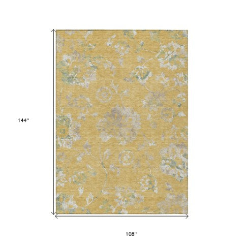 Homeroots 3' Artichoke Green Floral Washable Area Rug – Stylish, Durable, Perfect For Indoor & Outdoor Spaces 9' X 12' Polyester 589468