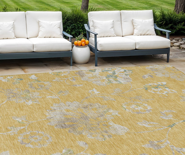 Homeroots 3' Artichoke Green Floral Washable Area Rug – Stylish, Durable, Perfect For Indoor & Outdoor Spaces 9' X 12' Polyester 589468