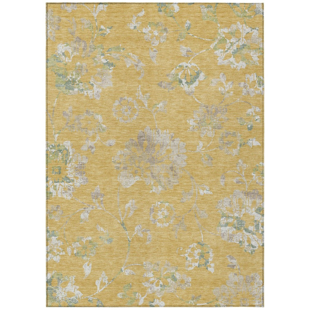 HomeRoots 9' Gold Beige and Fern Green Floral Area Rug - Durable, Washable, Stylish for Indoor or Outdoor Use 9' X 12' 589468
