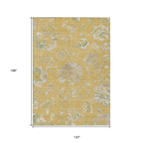 Homeroots 3' Artichoke Green Floral Washable Area Rug – Stylish, Durable, Perfect For Indoor & Outdoor Spaces 10' X 14' Polyester 589469
