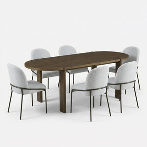 English Elm 7 Piece Oval Rubberwood Dining Set Seats Six with Upholstered Gray Farmhouse Chairs N762P396360D_N762P288935E6