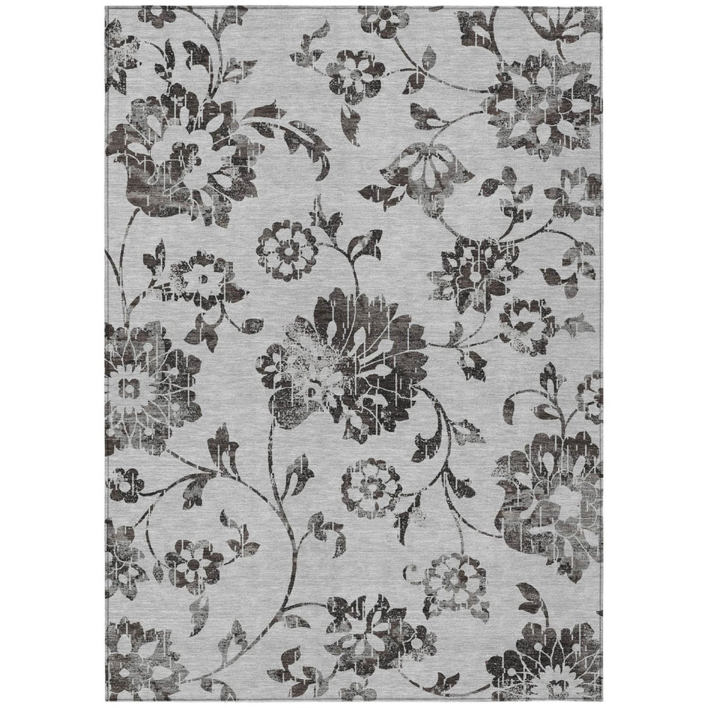 HomeRoots 5' Gray Charcoal and Silver Floral Area Rug - Stylish, Durable, Machine-Washable for Indoor or Outdoor Use 8' X 10' 589473