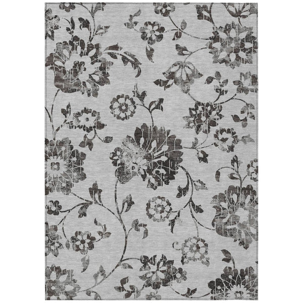 HomeRoots 5' Gray Charcoal and Silver Floral Area Rug - Stylish, Durable, Machine-Washable for Indoor or Outdoor Use 8' X 10' 589473