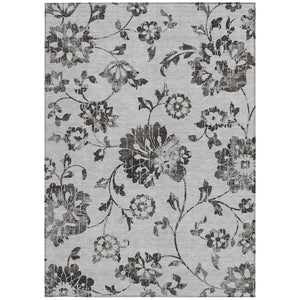 HomeRoots 9' Elegant Gray Charcoal and Silver Floral Area Rug - Durable, Washable for Indoor and Outdoor Use 9' X 12' 589474
