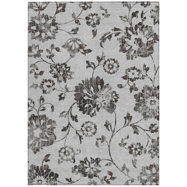 HomeRoots 9' Elegant Gray Charcoal and Silver Floral Area Rug - Durable, Washable for Indoor and Outdoor Use 9' X 12' 589474
