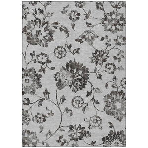 HomeRoots 9' Elegant Gray Charcoal and Silver Floral Area Rug - Durable, Washable for Indoor and Outdoor Use 9' X 12' 589474