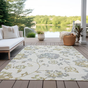 Homeroots 3' Artichoke Green Floral Washable Area Rug – Stylish, Durable, Perfect For Indoor & Outdoor Spaces 3' X 5' Polyester 589476