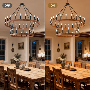 English Elm 47.24 Inch Two-tier Wagon Wheel Chandelier 36-light Wood Grain Metal Farmhouse Foyer Fixture W5008P392657