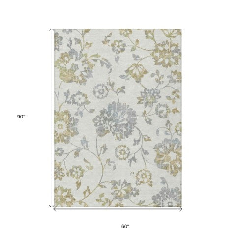 Homeroots 3' Artichoke Green Floral Washable Area Rug – Stylish, Durable, Perfect For Indoor & Outdoor Spaces 5' X 8' Polyester 589477
