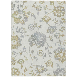 HomeRoots 5' Elegant Ivory Gray Gold Floral Area Rug – Durable, Washable, Indoor Outdoor Versatility for Any Space 5' X 8' 589477