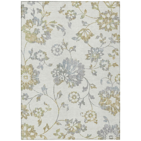 HomeRoots 5' Elegant Ivory Gray Gold Floral Area Rug – Durable, Washable, Indoor Outdoor Versatility for Any Space 5' X 8' 589477