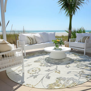 Homeroots 3' Artichoke Green Floral Washable Area Rug – Stylish, Durable, Perfect For Indoor & Outdoor Spaces 8' Round Polyester 589478