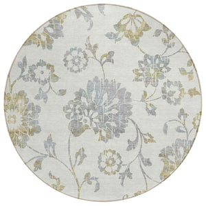 HomeRoots 5' Elegant Ivory Gray Gold Floral Area Rug – Durable, Washable, Indoor Outdoor Versatility for Any Space 8' Round 589478