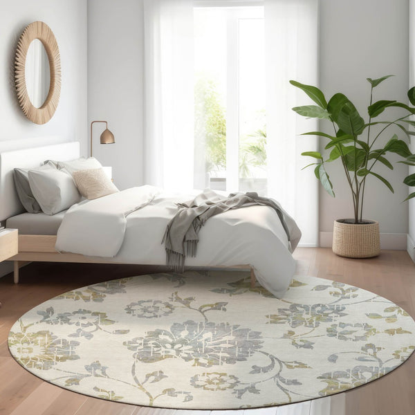 Homeroots 3' Artichoke Green Floral Washable Area Rug – Stylish, Durable, Perfect For Indoor & Outdoor Spaces 8' Round Polyester 589478