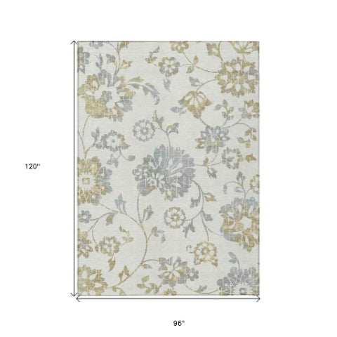 Homeroots 3' Artichoke Green Floral Washable Area Rug – Stylish, Durable, Perfect For Indoor & Outdoor Spaces 8' X 10' Polyester 589479