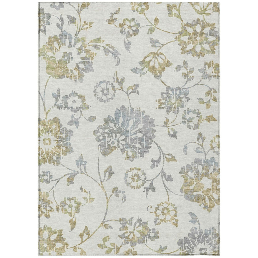 HomeRoots 9' Elegant Floral Area Rug in Ivory, Gray & Gold - Durable, Washable for Indoor & Outdoor Spaces 9' X 12' 589480