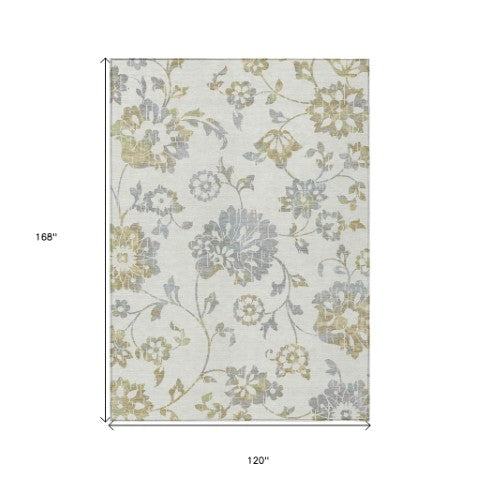 Homeroots 3' Artichoke Green Floral Washable Area Rug – Stylish, Durable, Perfect For Indoor & Outdoor Spaces 10' X 14' Polyester 589481
