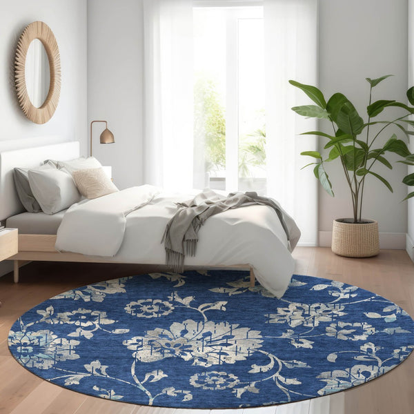 Homeroots 3' Artichoke Green Floral Washable Area Rug – Stylish, Durable, Perfect For Indoor & Outdoor Spaces 8' Round Polyester 589484