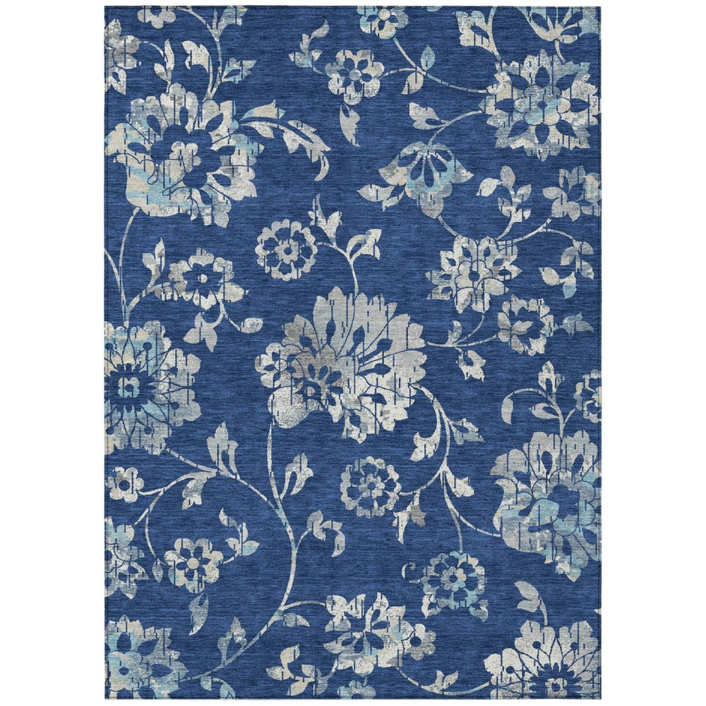 HomeRoots 9' Navy Blue and Gray Floral Indoor Outdoor Area Rug - Durable, Washable, Stylish Accent for Homes 9' X 12' 589486