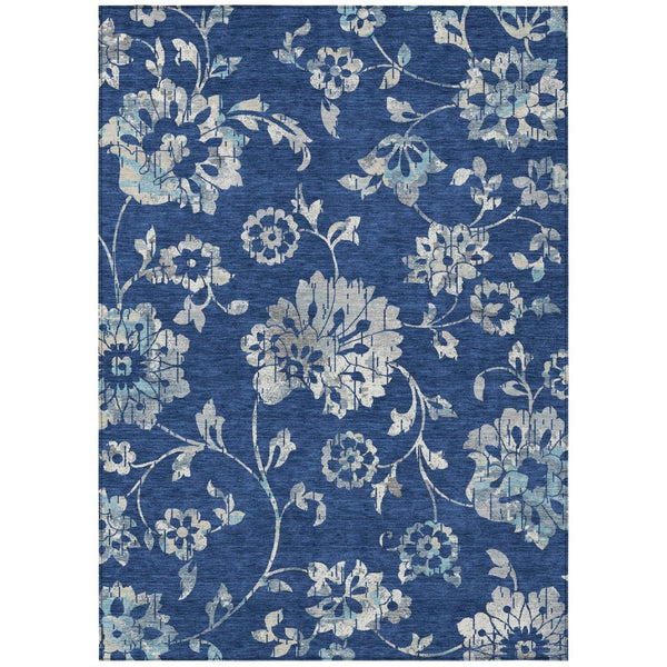 HomeRoots 9' Navy Blue and Gray Floral Indoor Outdoor Area Rug - Durable, Washable, Stylish Accent for Homes 9' X 12' 589486