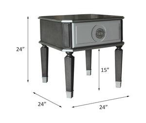 English Elm House Beatrice Charcoal & Light Gray End Table with Drawer, Silver Trim, KD Assembly, Modern Chic B2726P244956