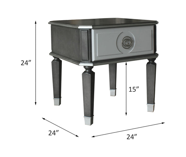 English Elm House Beatrice Charcoal & Light Gray End Table with Drawer, Silver Trim, KD Assembly, Modern Chic B2726P244956