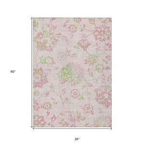 Homeroots 3' Artichoke Green Floral Washable Area Rug – Stylish, Durable, Perfect For Indoor & Outdoor Spaces 3' X 5' Polyester 589488