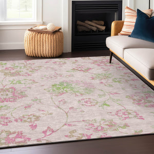 Homeroots 3' Artichoke Green Floral Washable Area Rug – Stylish, Durable, Perfect For Indoor & Outdoor Spaces 3' X 5' Polyester 589488