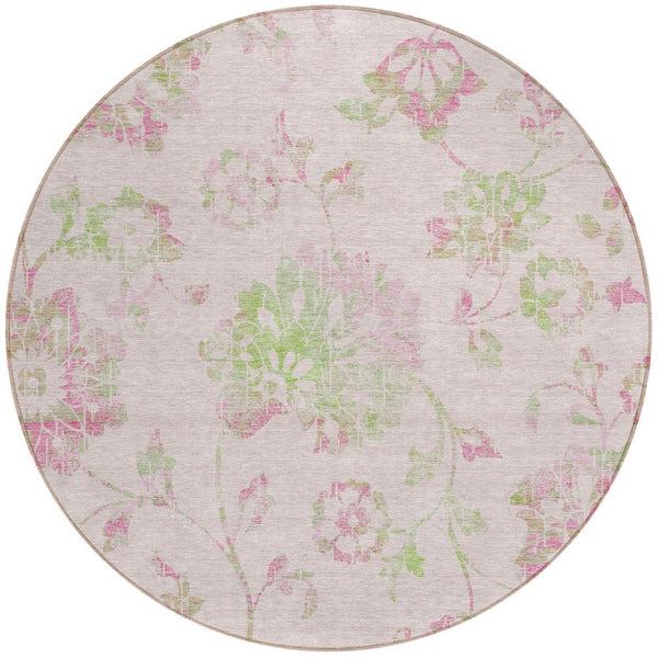 Homeroots 3' Artichoke Green Floral Washable Area Rug – Stylish, Durable, Perfect For Indoor & Outdoor Spaces 8' Round Polyester 589490